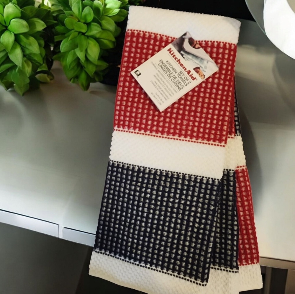 Kitchen Aid 2 Red Blue White Checkered Kitchen TeaTowels